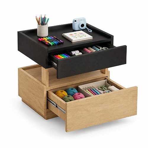 OKWISH Table de chevet intelligente 50 x 40 x 50 cm, noir et naturel