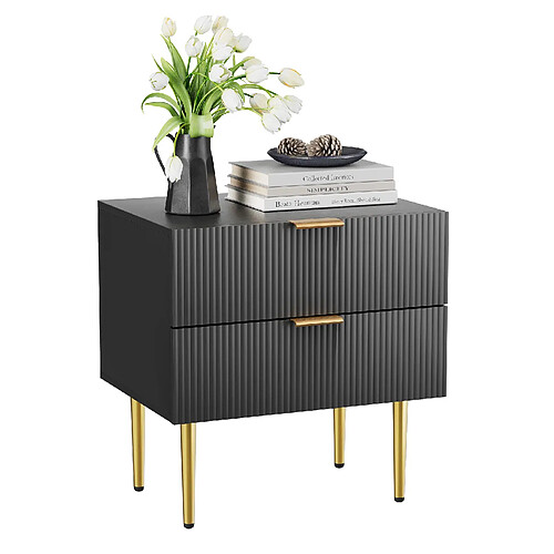 OKWISH Table de chevet noire à 2 tiroirs, 53 x 41,5 x 52,5 cm