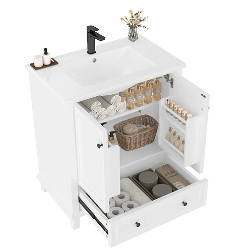 OKWISH Meuble vasque au sol blanc 76 x 46 x 87 cm avec vasque en céramique