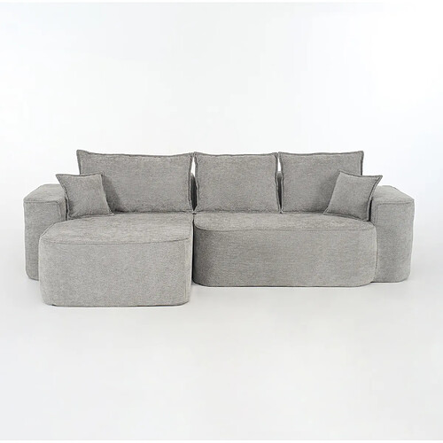 OKWISH Canapé d'angle modulable 4 places en chenille gris, 262 cm