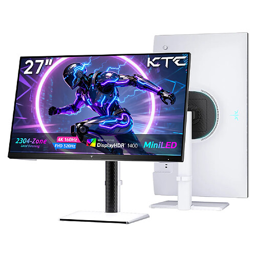 Écran gaming KTC M27P6S 27 pouces, UHD (3840 × 2160) à 160 Hz / FHD (1920 × 1080) à 320 Hz (mode double), 2304 zones de gradation locale