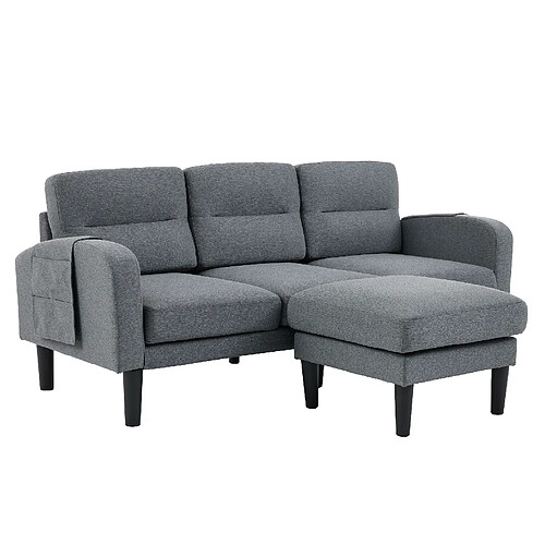 OKWISH Canapé d'angle 3 places gris avec méridienne, 204 x 136 x 80 cm