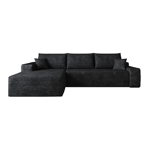 OKWISH Canapé d'angle 3 places en velours côtelé noir 270 cm