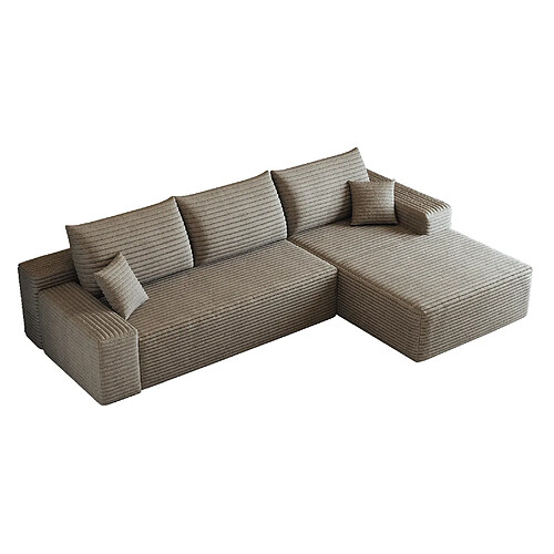 OKWISH Canapé d'angle 3 places 270 cm en velours côtelé camel