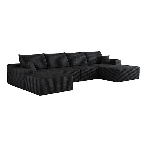 OKWISH Canapé d’angle modulable noir 5 places en tissu côtelé, 340 cm