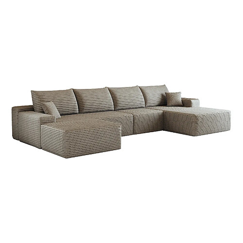 OKWISH Canapé d'angle 5 places 340 cm en velours côtelé camel