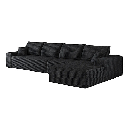 OKWISH Canapé d'angle en L 340 cm velours côtelé noir