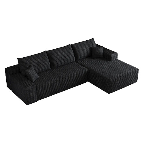 OKWISH Canapé d'angle droit 3 places noir en tissu côtelé 270 cm