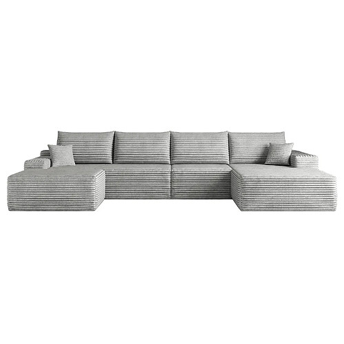 OKWISH Canapé d’angle panoramique 5 places 340 cm en velours côtelé gris