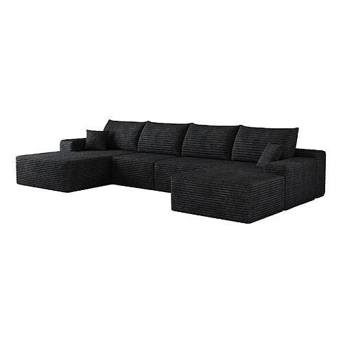 OKWISH Canapé d'angle modulaire 5 places en velours côtelé noir 340 cm
