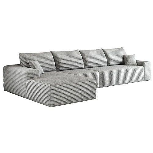 OKWISH Canapé d'angle 4 places 340 cm en velours côtelé gris