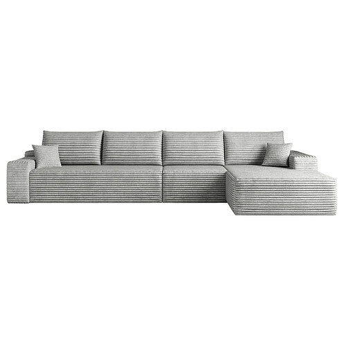 OKWISH Canapé d'angle modulaire 4 places gris en velours côtelé, 340 cm