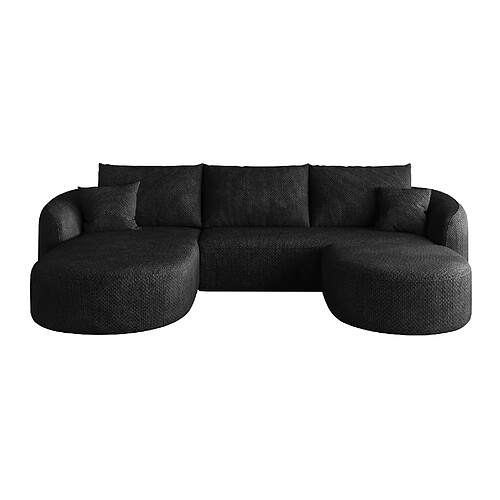 OKWISH Canapé d'angle panoramique en U 5 places 266 cm chenille noir