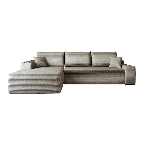 OKWISH Canapé d'angle 3 places 270 cm en velours côtelé camel