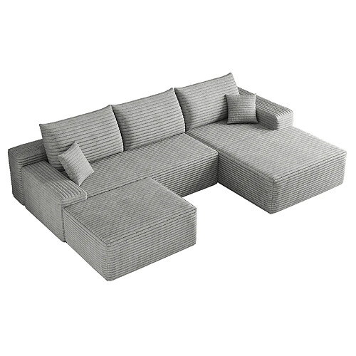 OKWISH Canapé panoramique 4 places 270 cm en velours côtelé gris