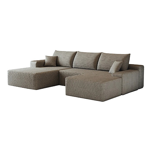 OKWISH Canapé d’angle 4 places 270 cm en velours côtelé camel