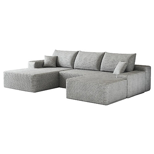 OKWISH Canapé d’angle modulaire 4 places en velours côtelé gris, 270 cm