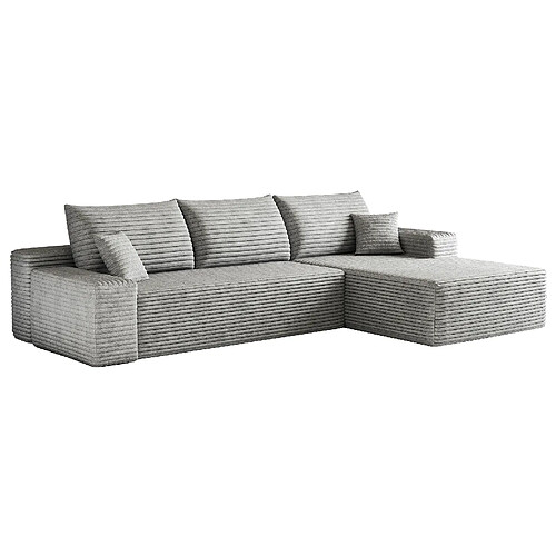 OKWISH Canapé d'angle 3 places 270 cm en velours côtelé gris