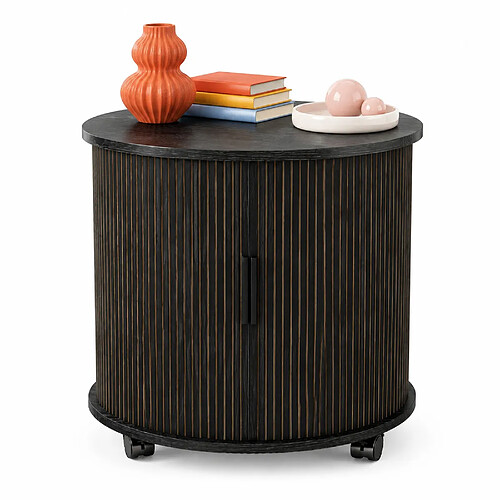 OKWISH Table de chevet ronde noire avec charge USB, MDF, 60 cm