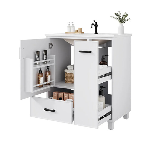 OKWISH Meuble vasque au sol blanc 76,5 x 47 x 82 cm avec vasque en céramique
