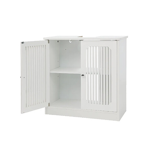 OKWISH Meuble sous-vasque au sol blanc, 60 x 30 x 60 cm, 2 portes à lamelles