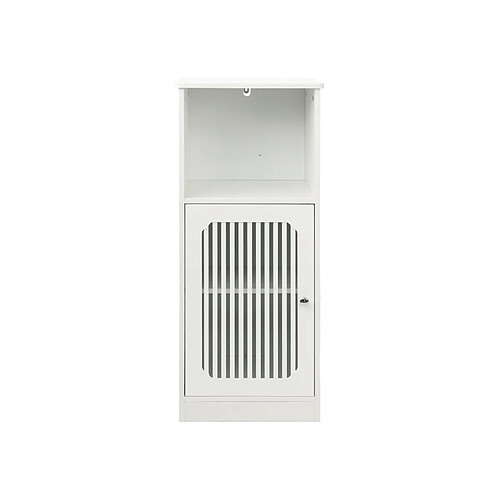 OKWISH Meuble bas de salle de bain blanc à poser, porte à lamelles, 36 x 30 x 86 cm