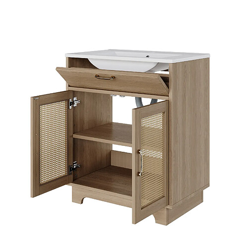OKWISH Meuble vasque au sol 76 x 46 x 88 cm, céramique, coloris naturel