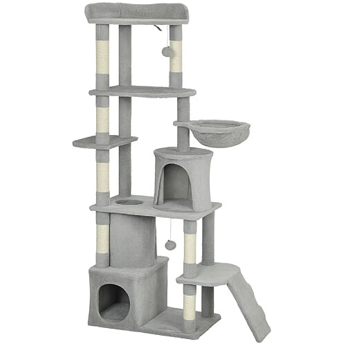 OKWISH Arbre à chat 170 cm gris clair avec niches et poteaux en sisal