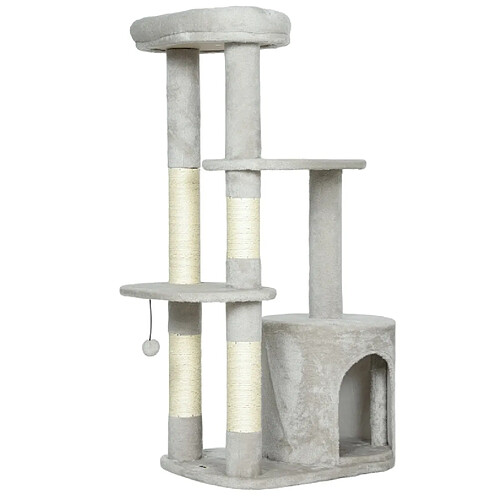 OKWISH Arbre à chat 114 cm gris clair avec niche et poteaux en sisal