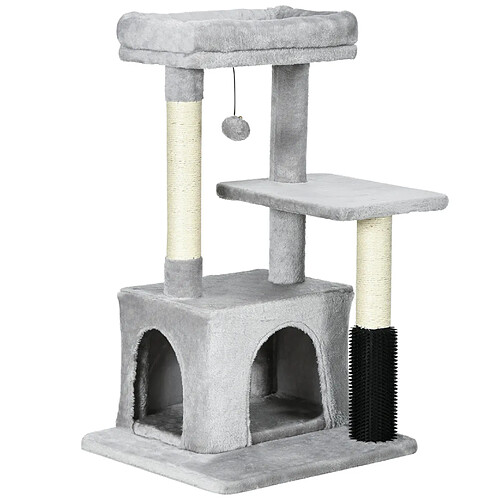 OKWISH Arbre à chat gris clair avec niche et couchage lavable, 48 x 48 cm