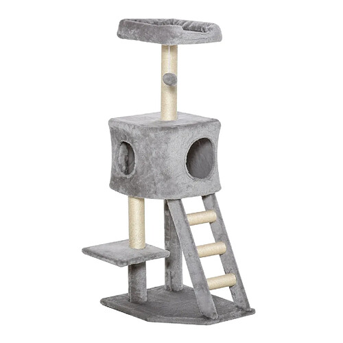 OKWISH Arbre à chat 120 cm gris clair avec niche et poteaux en sisal