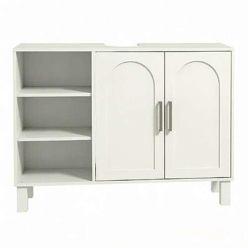 OKWISH Meuble sous vasque crème 90 x 30 x 63 cm, 2 portes et étagères