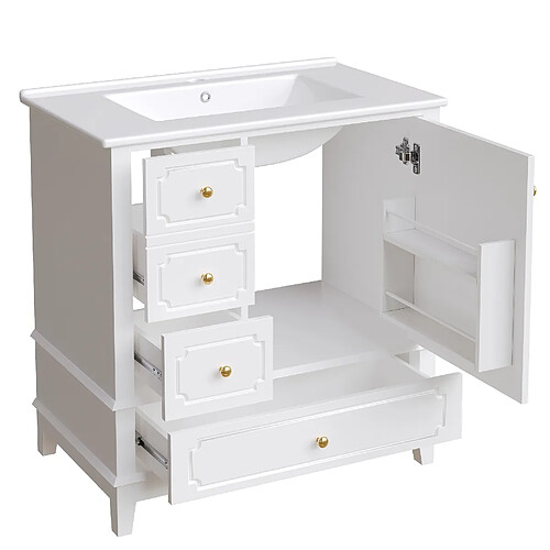 OKWISH Meuble sous-vasque blanc 76,5 cm avec vasque en céramique