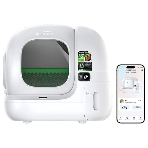 PETKIT Purobot Max 3 Version Premium — Bac à litière autonettoyant pour chat (sans intervention manuelle pendant 15 jours)