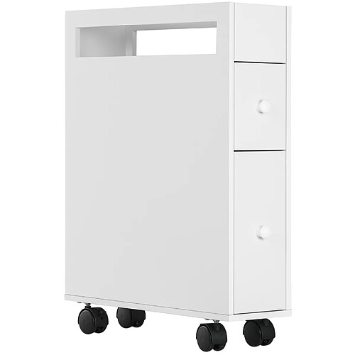 OKWISH Meuble de salle de bain à roulettes blanc, 2 tiroirs, 49,5 x 16 x 66 cm