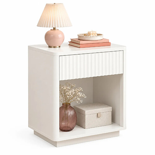 OKWISH Table de chevet blanche en MDF avec tiroir et niche, 55 x 40 x 63,5 cm