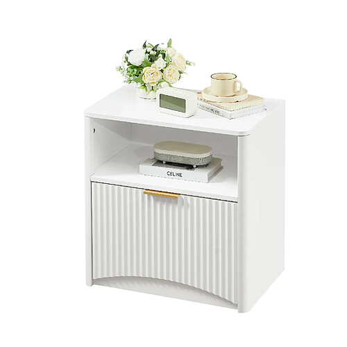 OKWISH Table de chevet blanche, 1 tiroir et niche ouverte, 58 x 38 x 60 cm