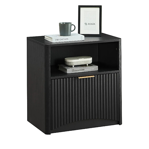 OKWISH Table de chevet noire, 1 tiroir et niche ouverte, 58 x 38 x 60 cm