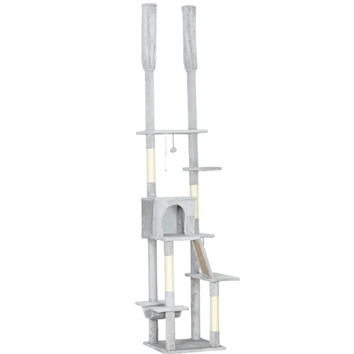 OKWISH Arbre à chat réglable 225-255 cm, 6 niveaux, gris clair et crème