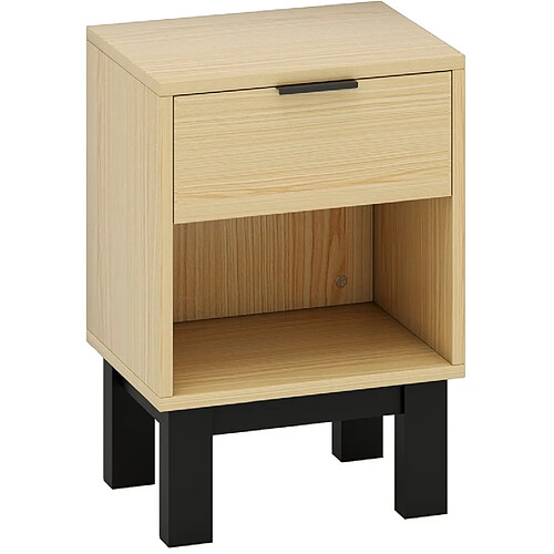 OKWISH Table de chevet avec tiroir et niche ouverte, chêne, 35 x 26 x 50 cm