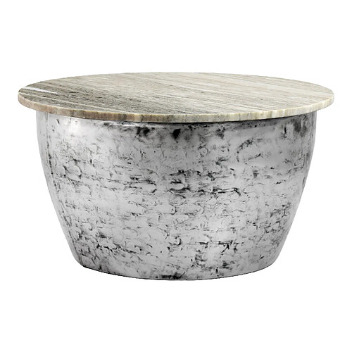 Table basse Ervesto - Marbre blanc et fer argenté - Ronde - 60 x 60 x 34 cm