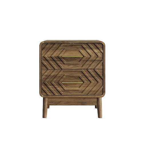 OKWISH Table de chevet 2 tiroirs en MDF, finition noyer, 48 x 38 x 56 cm