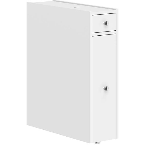 OKWISH Meuble de salle de bain étroit blanc, 2 tiroirs, 48 x 16 x 58 cm