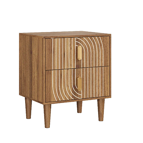 OKWISH Table de chevet bohème à 2 tiroirs, finition noyer, 48 x 38 x 56 cm