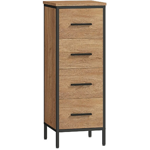 OKWISH Meuble de salle de bain à 4 tiroirs, effet chêne et noir, 30 x 30 x 82 cm