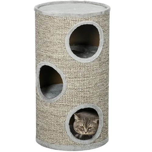 OKWISH Arbre à chat tonneau 3 niveaux avec griffoir en sisal, gris clair, 70 cm