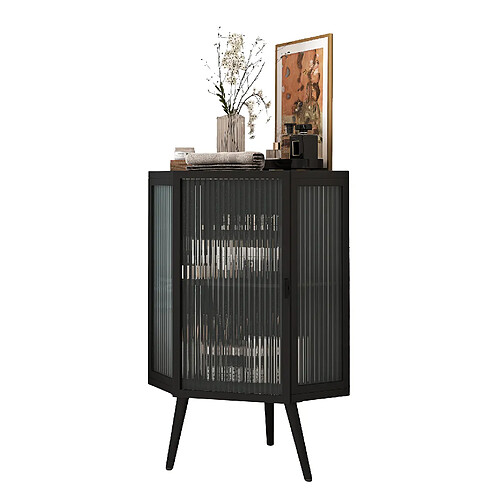 OKWISH Meuble d'angle noir 80 cm avec porte en verre trempé