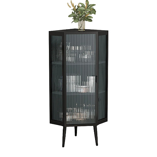 OKWISH Meuble d'angle à poser noir, 110 cm, 1 porte et 3 niveaux