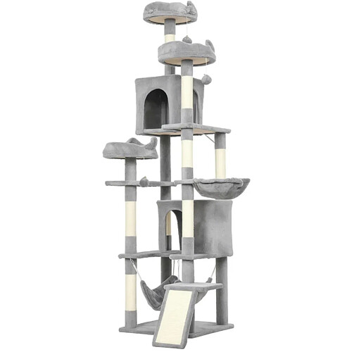 OKWISH Arbre à chat 192 cm gris clair et crème, 2 niches et 4 plateformes