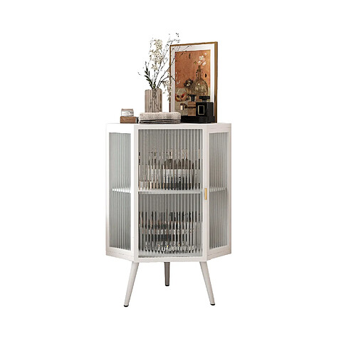 OKWISH Meuble d'angle blanc 80 cm en métal et verre trempé